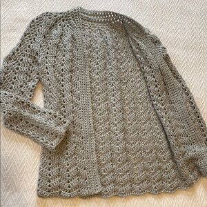 Handknit Crochet Handmade Gray Women's Sweater Open Cardigan Dainty Boho